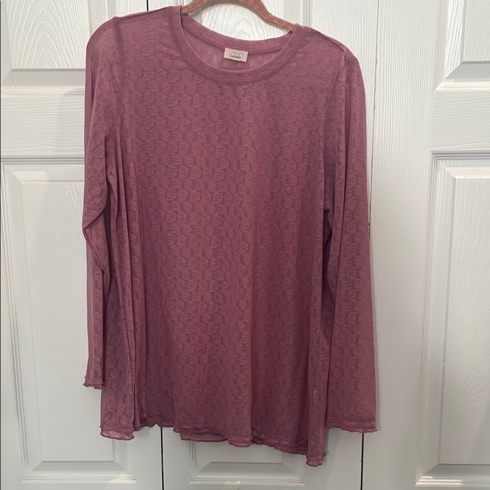 LOGO by Lori Goldstein Pink Ribbed Blouse